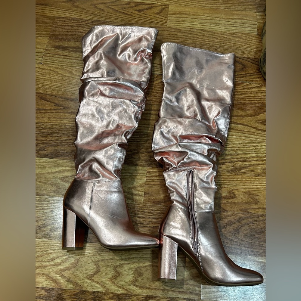 Rose Gold Metallic Over-the-Knee Boots